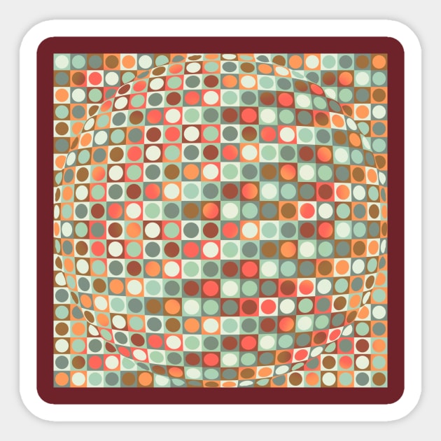Circles in Squares in Red and Green Sticker by JoanNinjaHen